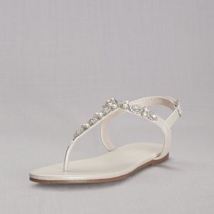 David’s Bridal pearl and crystal t strap sandals